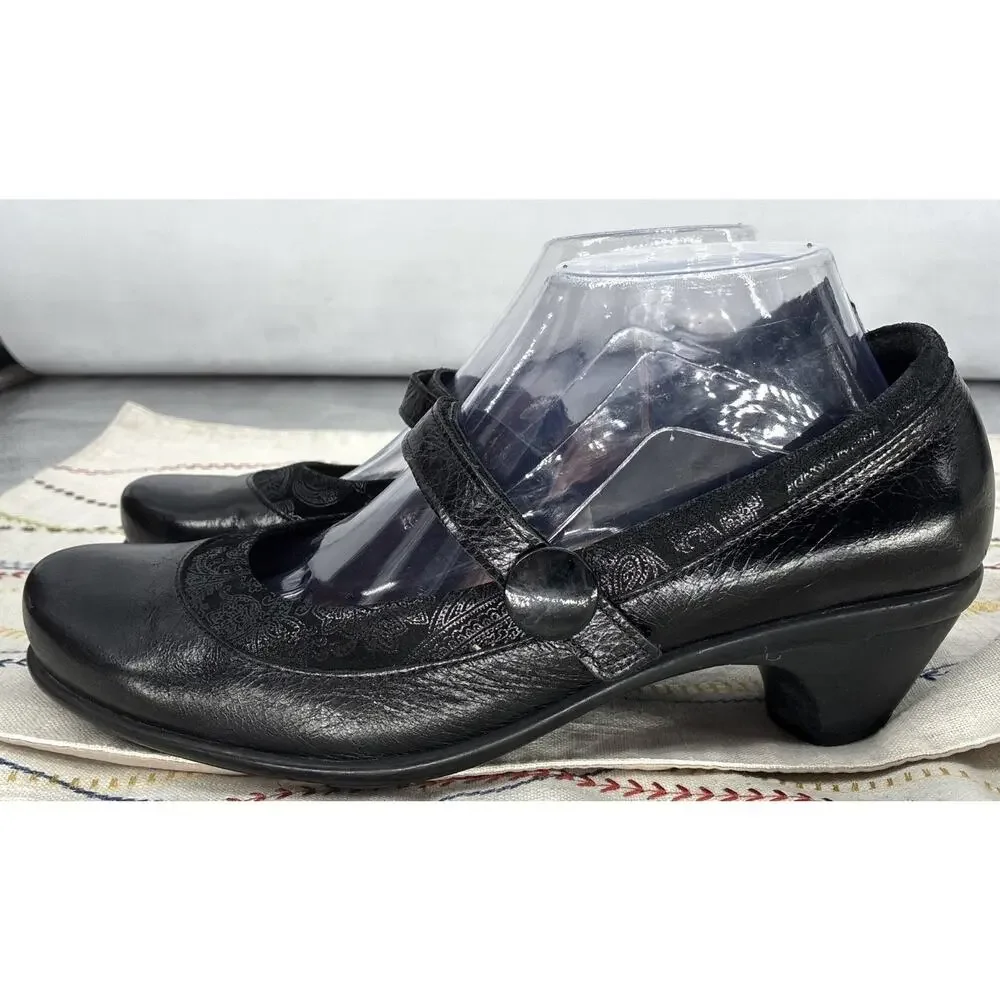 NAOT Mary Jane Pumps Women 41 L10 Black Leather Paisley Comfort Shoes Israel